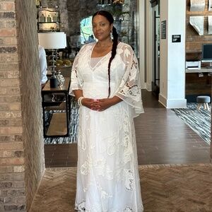 ASOS DESIGN Curve Amelia cutwork embroidered wedding dress with kimono sleeve